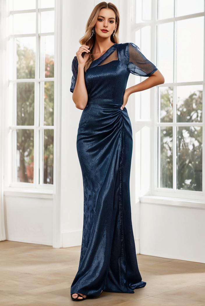 3 4 sleeve bodycon plunging back sequin evening dress 132210