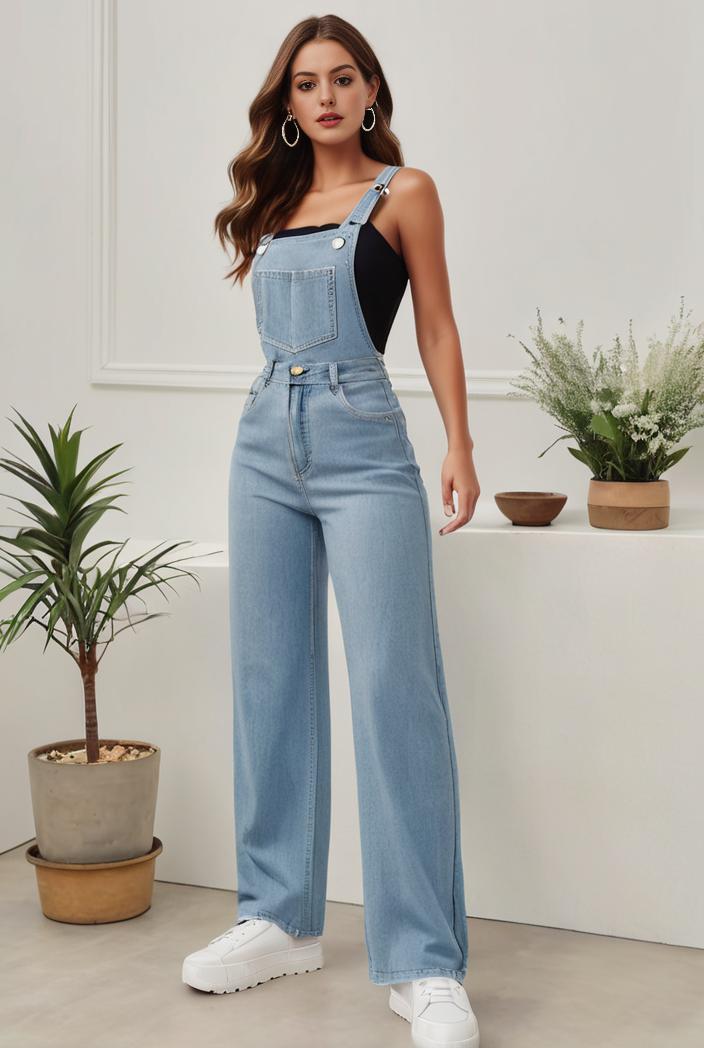 relaxed fit denim jumpsuit with slant pockets non elastic washed denim overalls women s denim apparel 101543