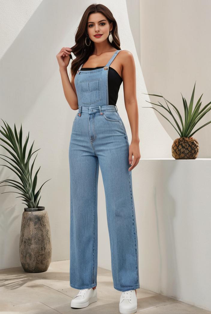 relaxed fit denim jumpsuit with slant pockets non elastic washed denim overalls women s denim apparel 101544