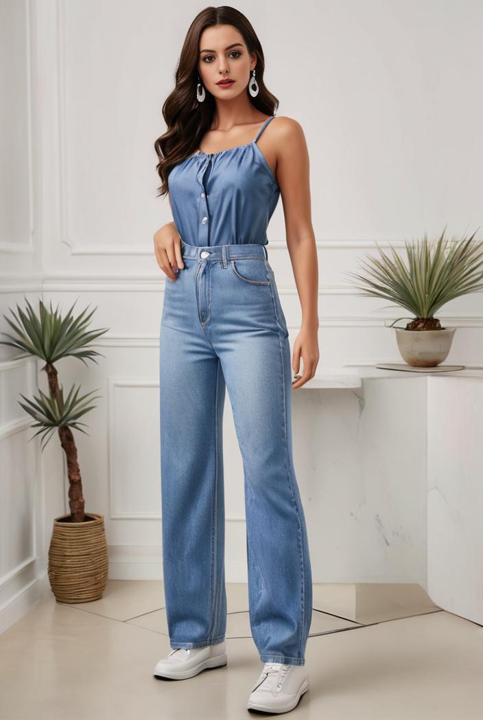 relaxed fit denim jumpsuit with slant pockets non elastic washed denim overalls women s denim apparel 101548