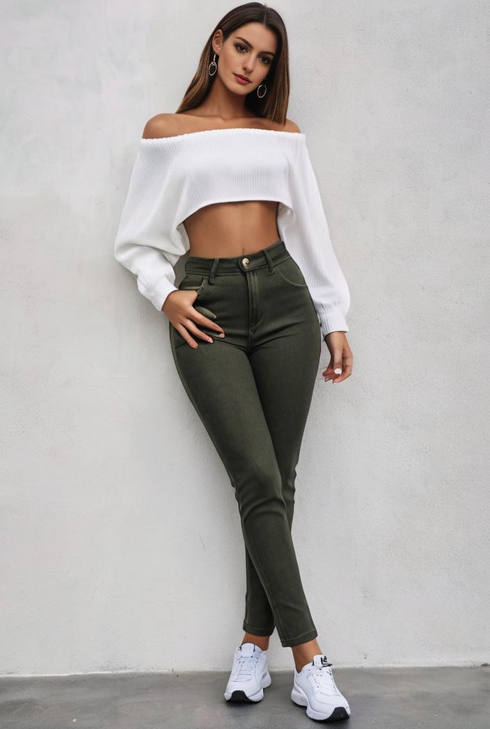 slim fit drawstring denim jeans with elastic waist for women 106260