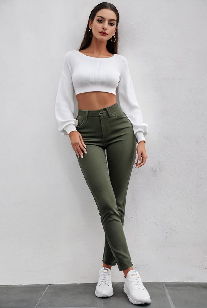 slim fit drawstring denim jeans with elastic waist for women 106265