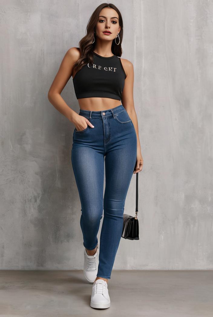 slim fit drawstring denim jeans with elastic waist for women 106269