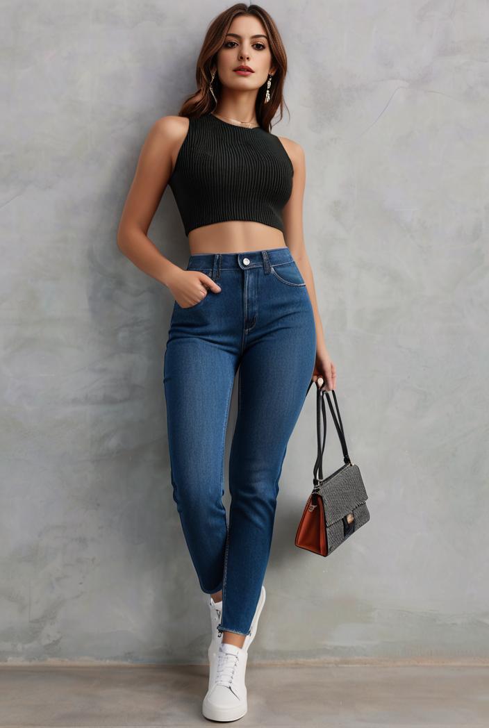 slim fit drawstring denim jeans with elastic waist for women 106274