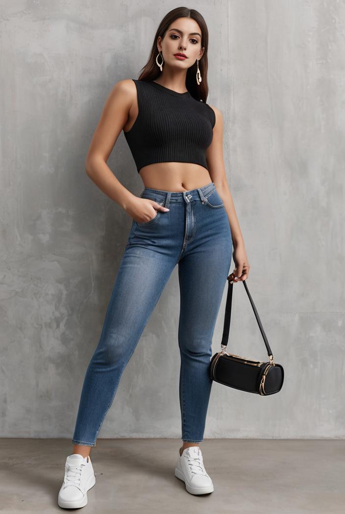 slim fit drawstring denim jeans with elastic waist for women 106277