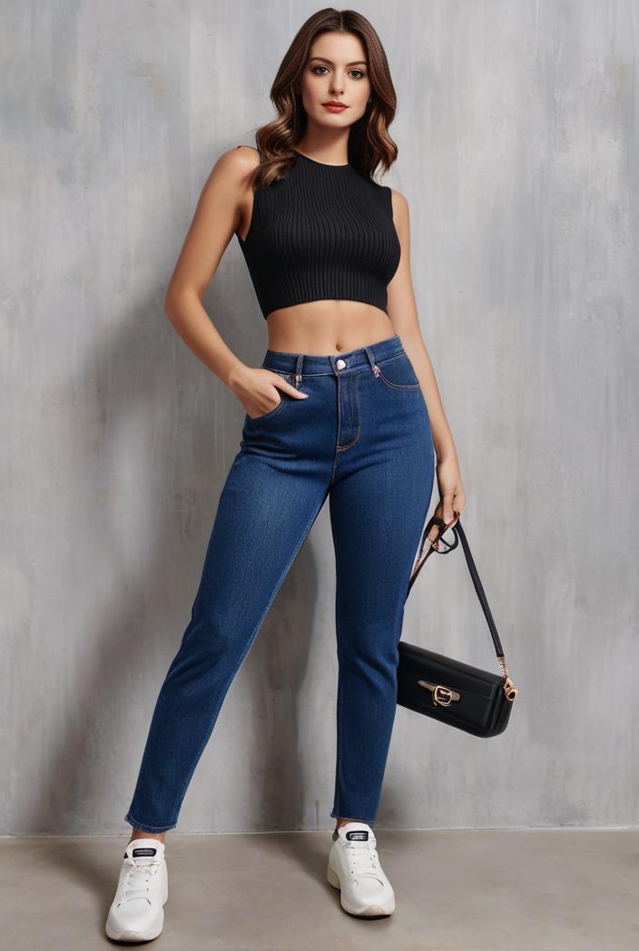 slim fit drawstring denim jeans with elastic waist for women 106278