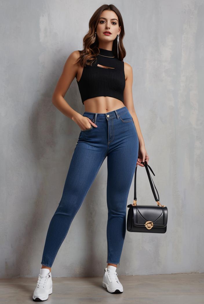 slim fit drawstring denim jeans with elastic waist for women 106280