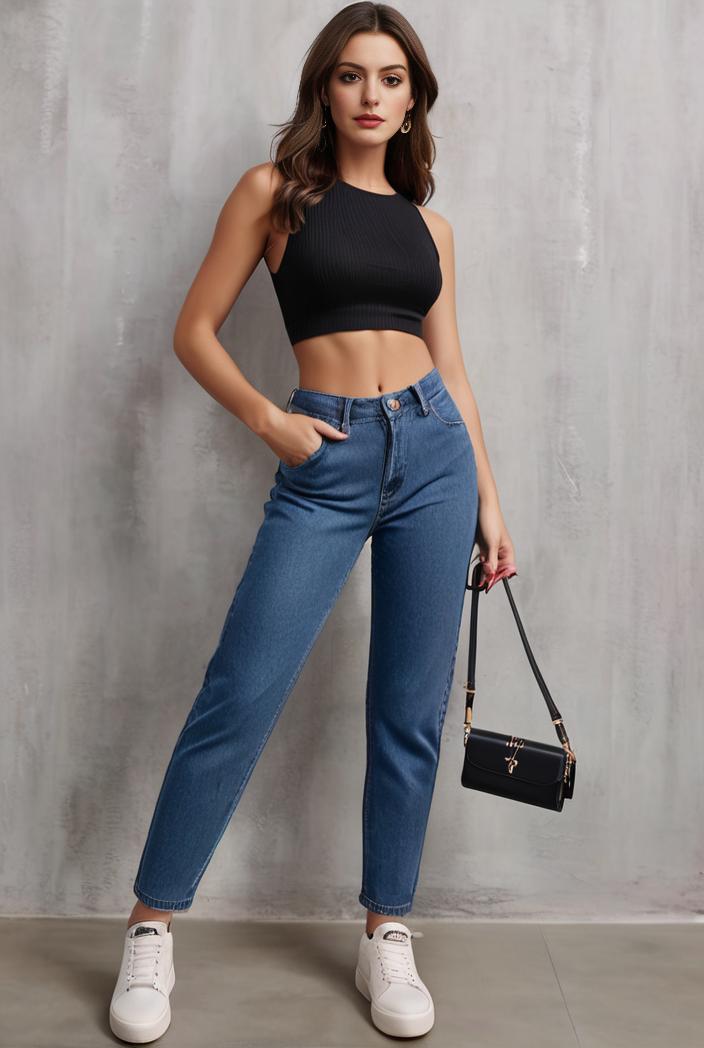 slim fit drawstring denim jeans with elastic waist for women 106281