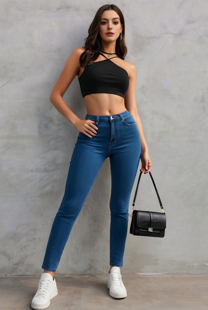 slim fit drawstring denim jeans with elastic waist for women 106282