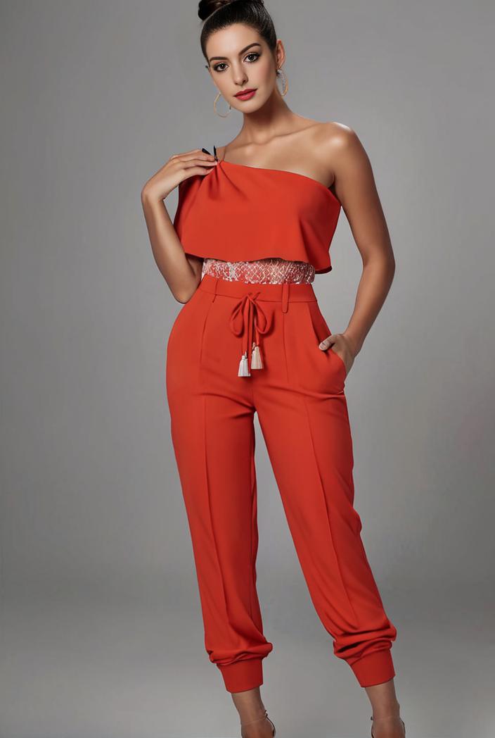 stylish sleeveless jumpsuit with tie waist and flap pockets for women 108840