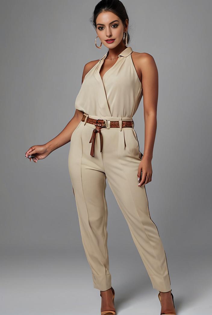 stylish sleeveless jumpsuit with tie waist and flap pockets for women 108845