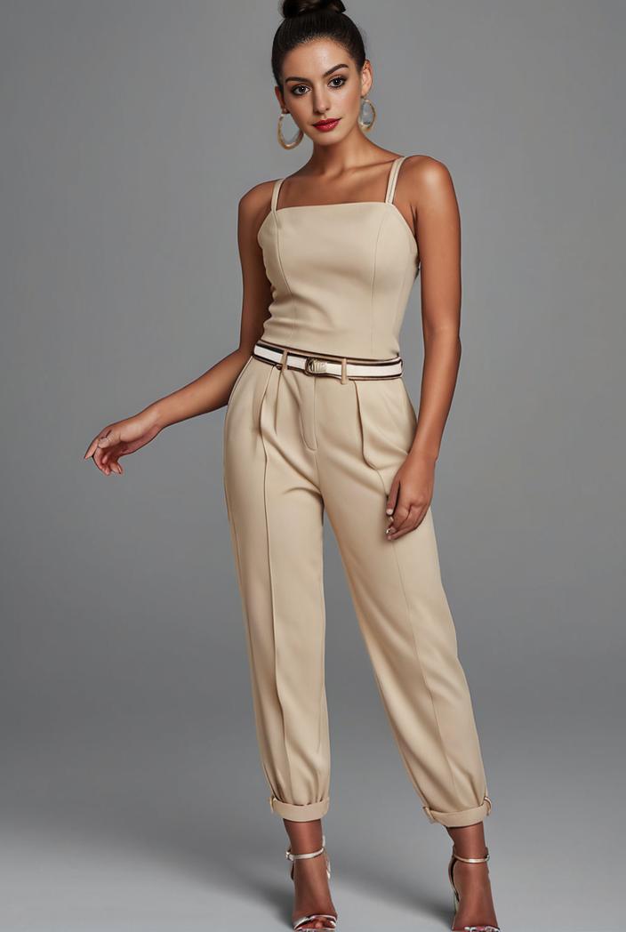 stylish sleeveless jumpsuit with tie waist and flap pockets for women 108847