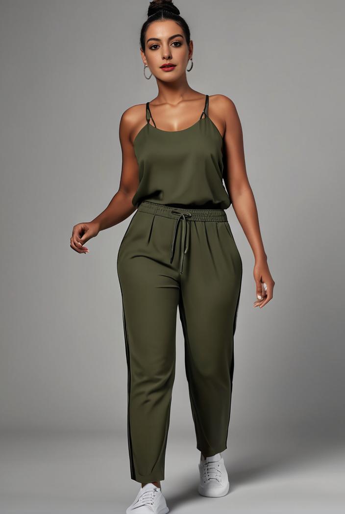 stylish sleeveless jumpsuit with tie waist and flap pockets for women 108854