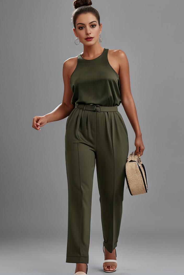 stylish sleeveless jumpsuit with tie waist and flap pockets for women 108855