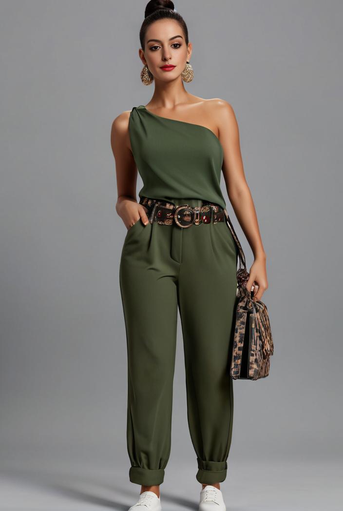 stylish sleeveless jumpsuit with tie waist and flap pockets for women 108857