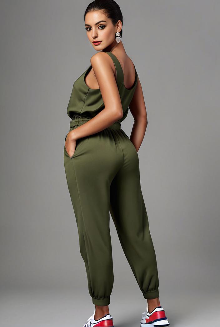 stylish sleeveless jumpsuit with tie waist and flap pockets for women 108859