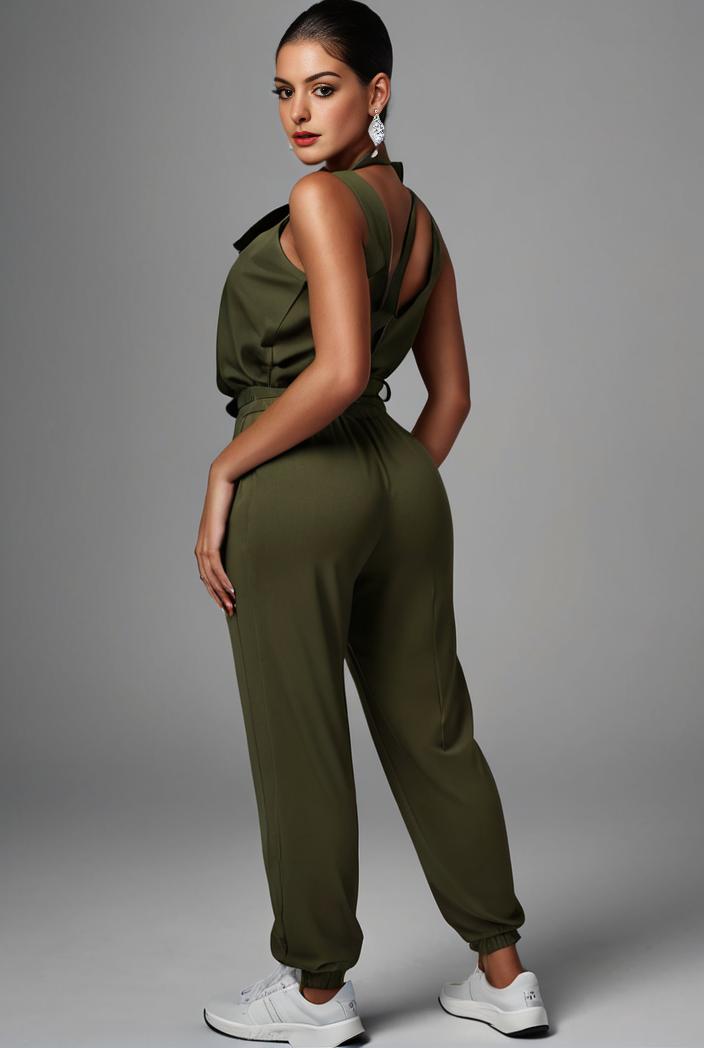 stylish sleeveless jumpsuit with tie waist and flap pockets for women 108863