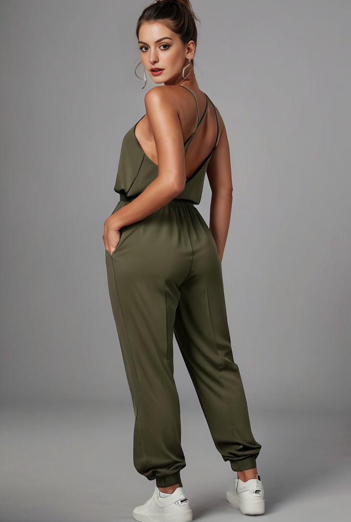 stylish sleeveless jumpsuit with tie waist and flap pockets for women 108864