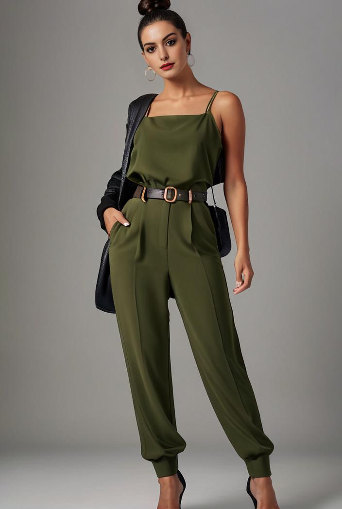 stylish sleeveless jumpsuit with tie waist and flap pockets for women 108867