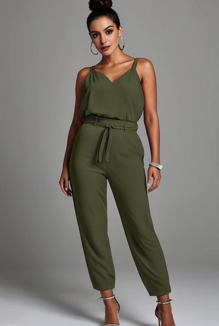 stylish sleeveless jumpsuit with tie waist and flap pockets for women 108868