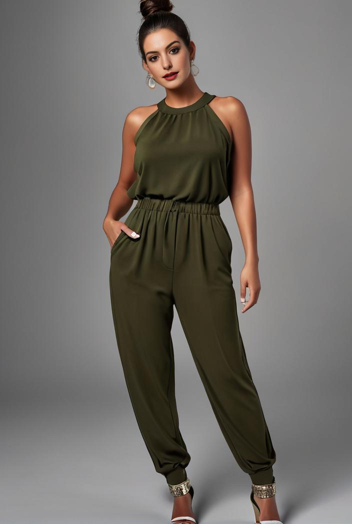 stylish sleeveless jumpsuit with tie waist and flap pockets for women 108871