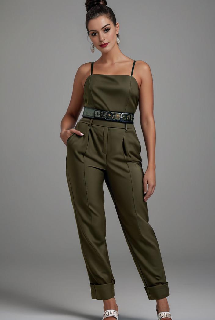 stylish sleeveless jumpsuit with tie waist and flap pockets for women 108874