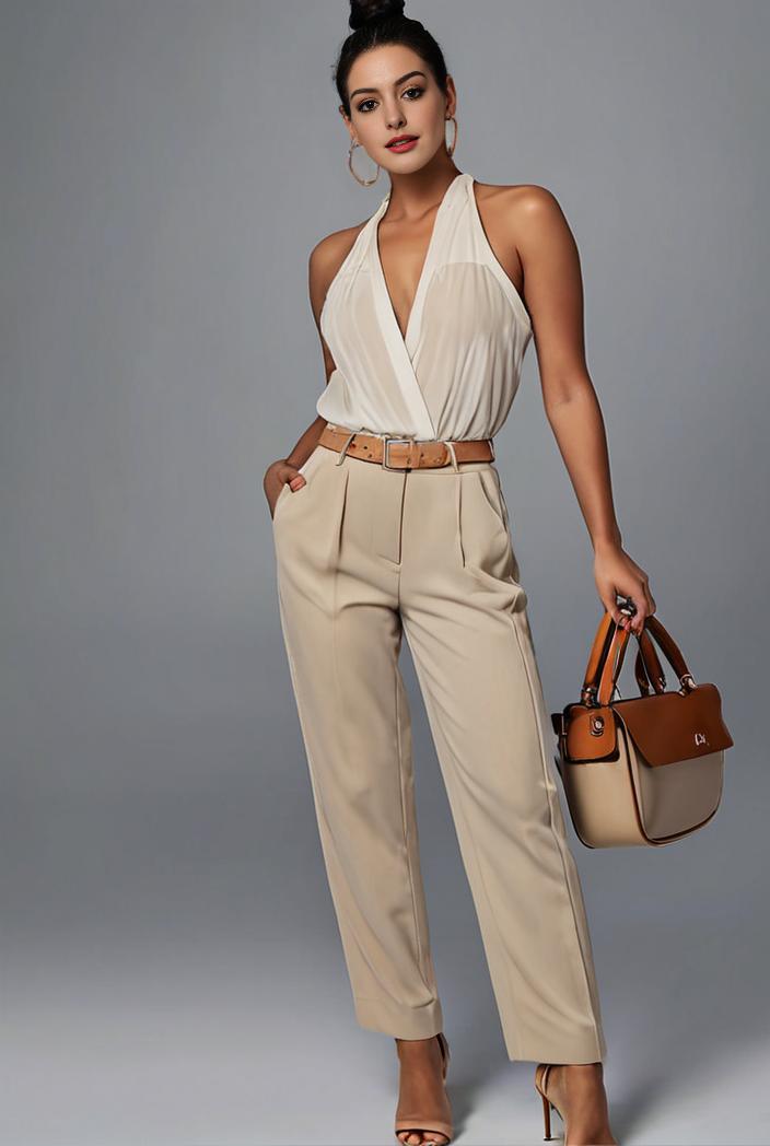 stylish sleeveless jumpsuit with tie waist and flap pockets for women 108877