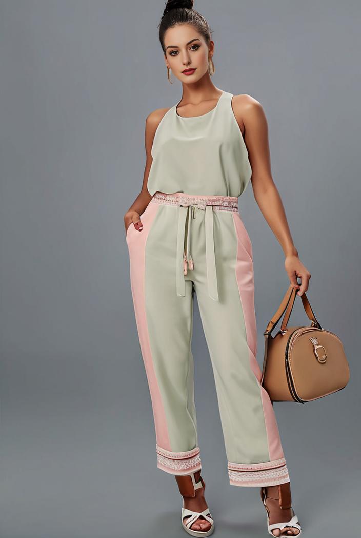 stylish sleeveless jumpsuit with tie waist and flap pockets for women 108880