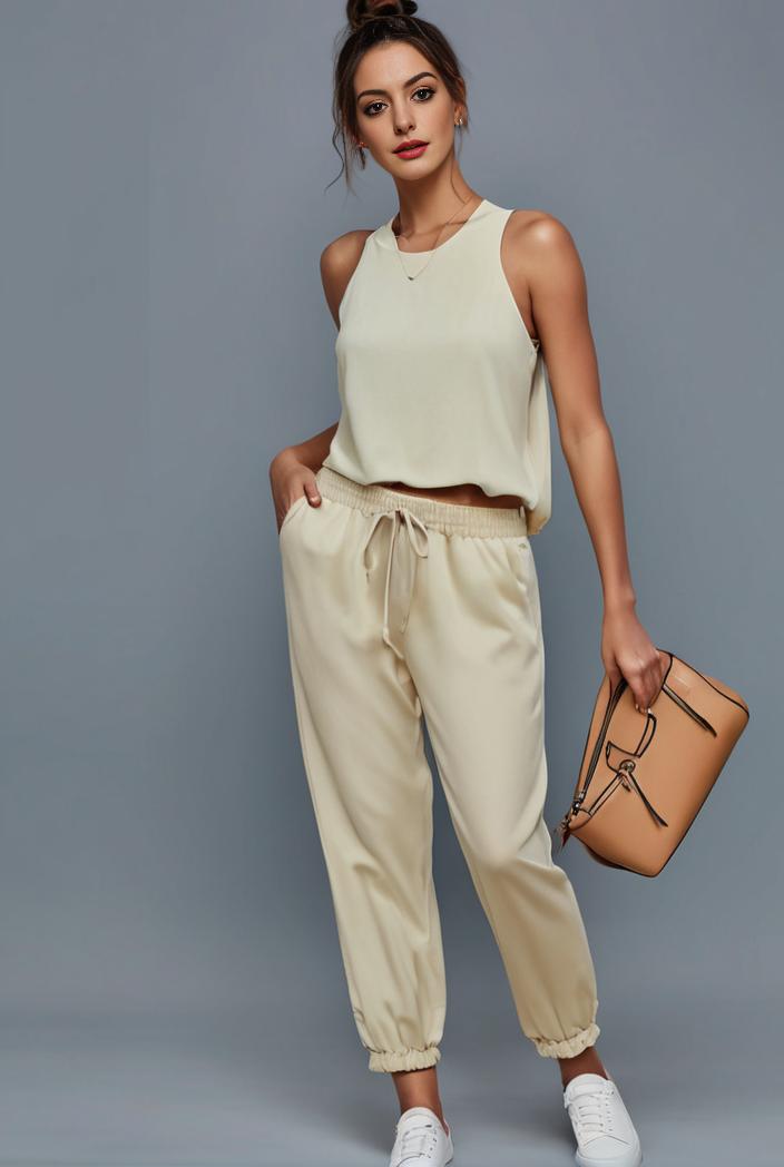 stylish sleeveless jumpsuit with tie waist and flap pockets for women 108881