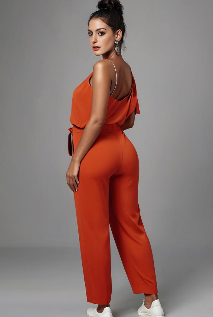 stylish sleeveless jumpsuit with tie waist and flap pockets for women 108885