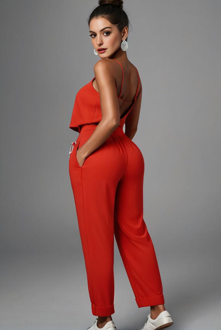 stylish sleeveless jumpsuit with tie waist and flap pockets for women 108887