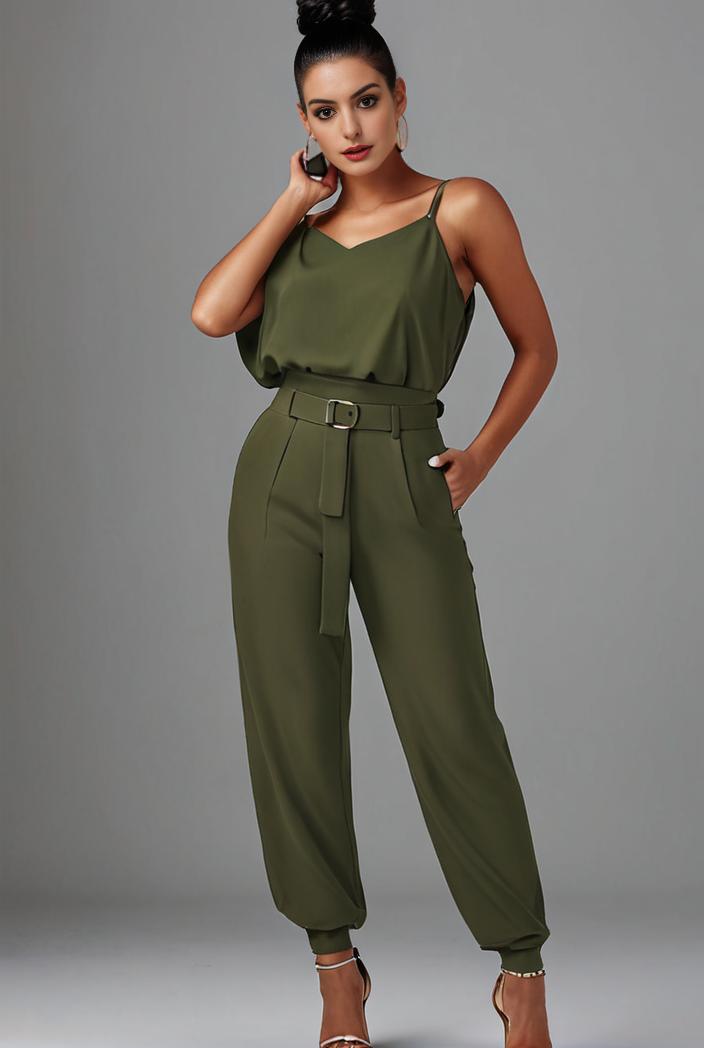 stylish sleeveless jumpsuit with tie waist and flap pockets for women 108892