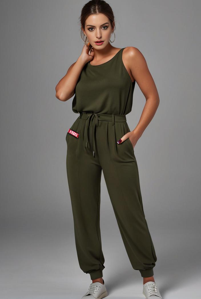 stylish sleeveless jumpsuit with tie waist and flap pockets for women 108895