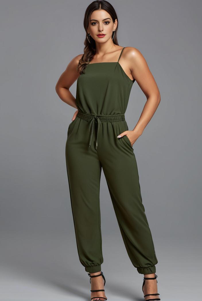 stylish sleeveless jumpsuit with tie waist and flap pockets for women 108897