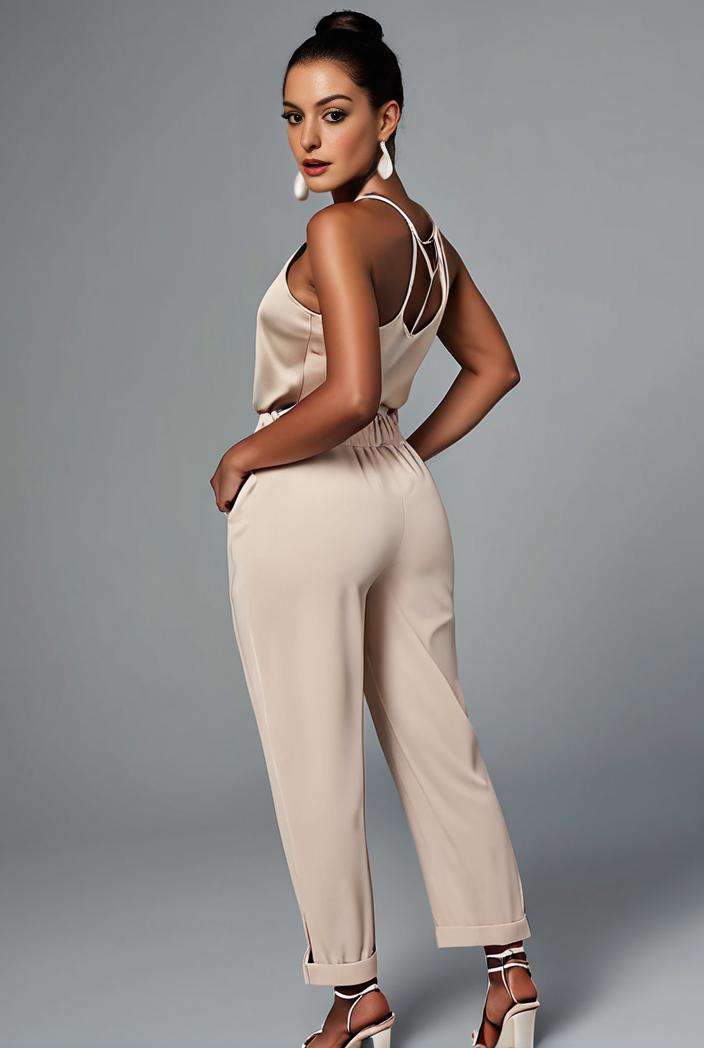 stylish sleeveless jumpsuit with tie waist and flap pockets for women 108902