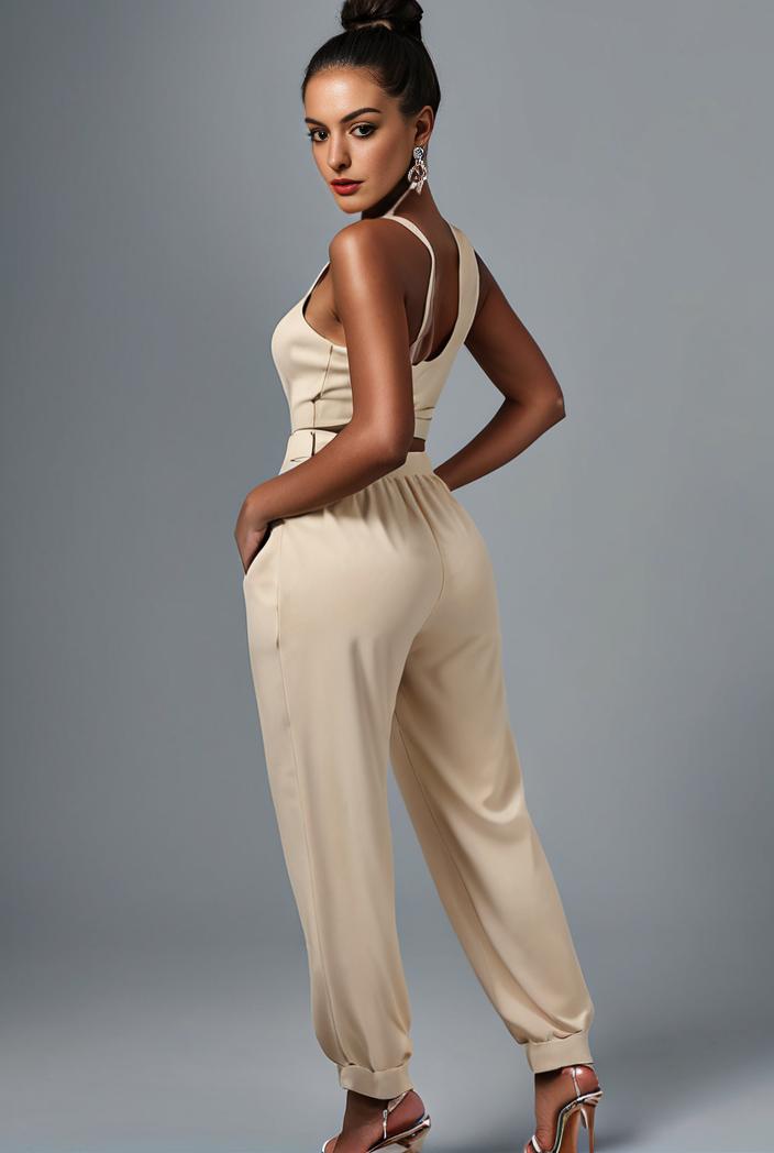 stylish sleeveless jumpsuit with tie waist and flap pockets for women 108903