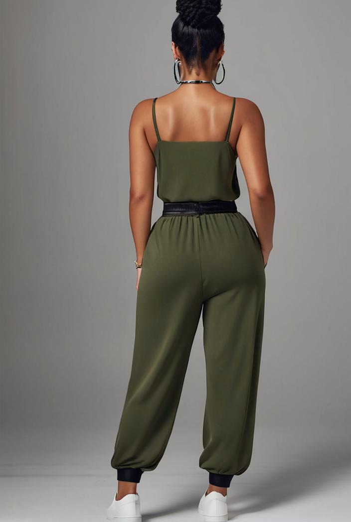 stylish sleeveless jumpsuit with tie waist and flap pockets for women 108908
