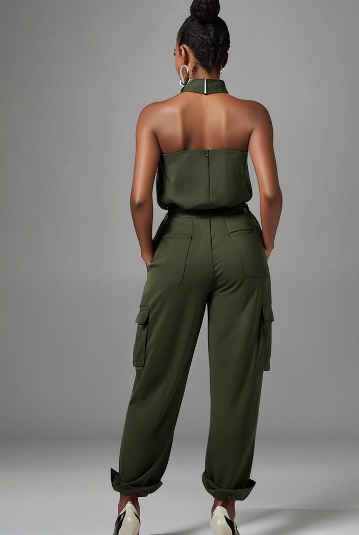stylish sleeveless jumpsuit with tie waist and flap pockets for women 108909