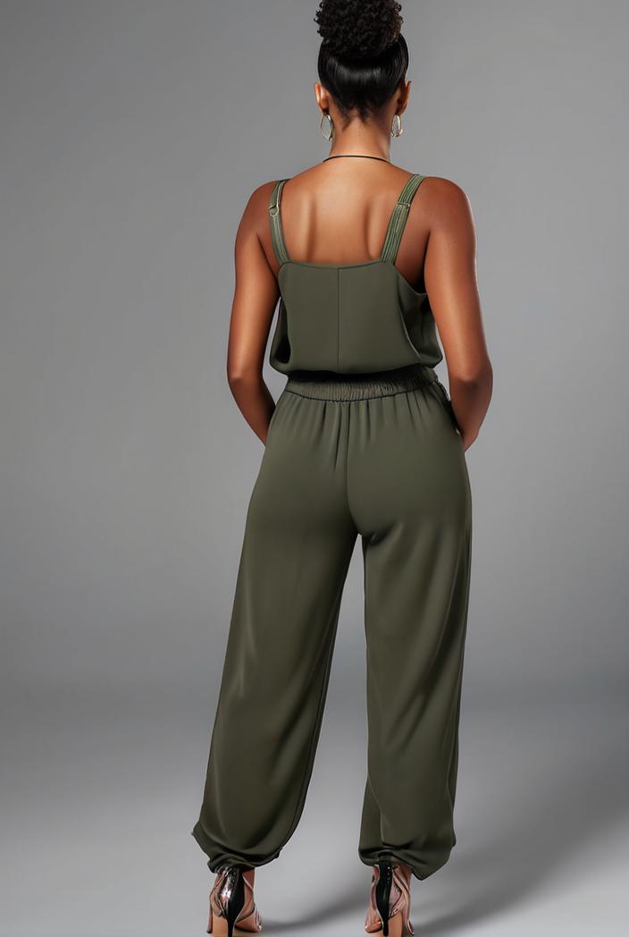 stylish sleeveless jumpsuit with tie waist and flap pockets for women 108910
