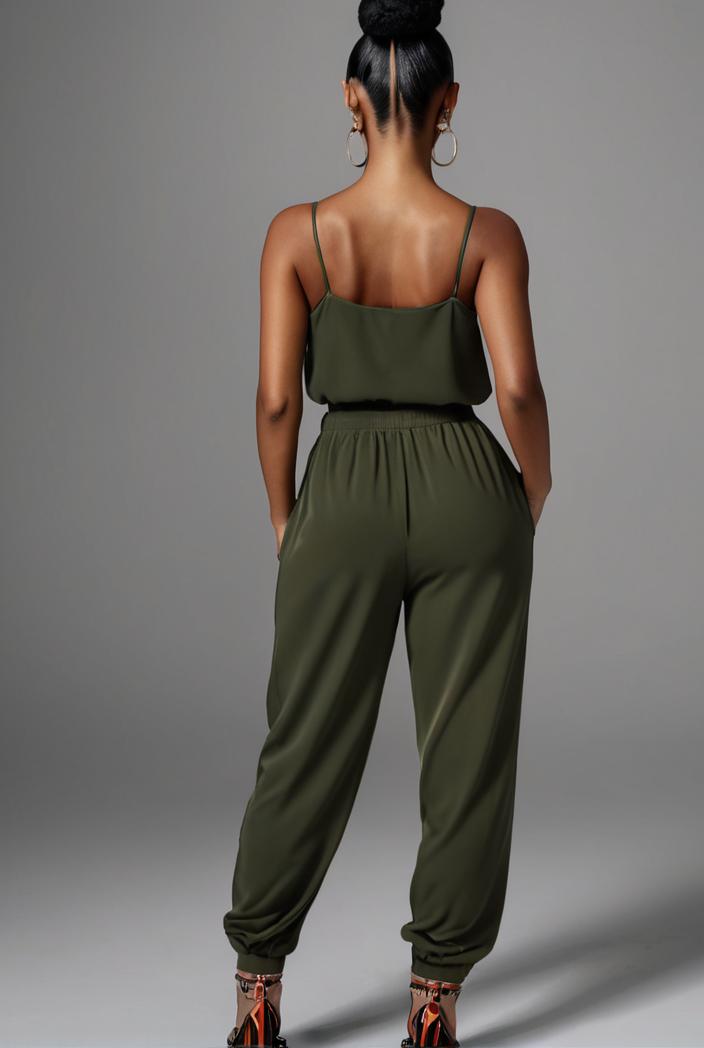 stylish sleeveless jumpsuit with tie waist and flap pockets for women 108911