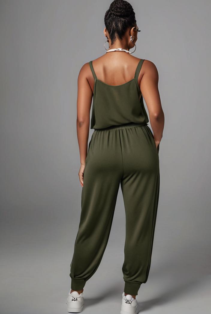 stylish sleeveless jumpsuit with tie waist and flap pockets for women 108912