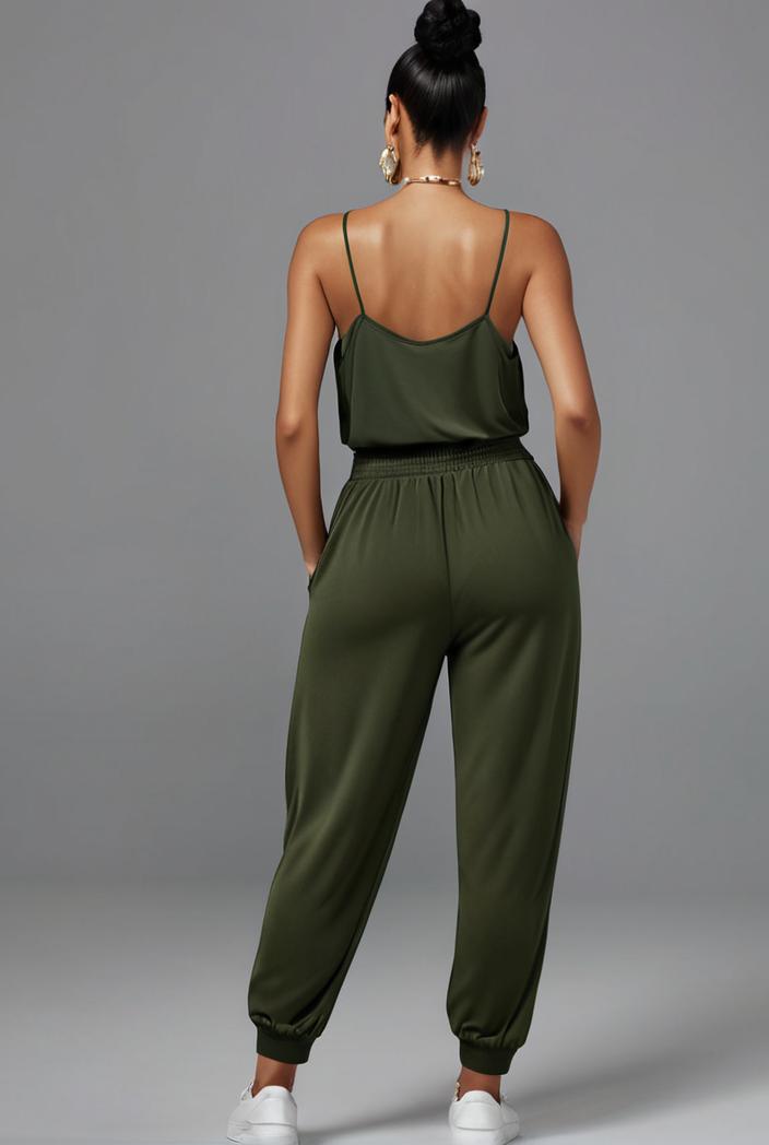stylish sleeveless jumpsuit with tie waist and flap pockets for women 108913