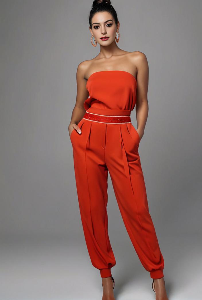 stylish sleeveless jumpsuit with tie waist and flap pockets for women 108917
