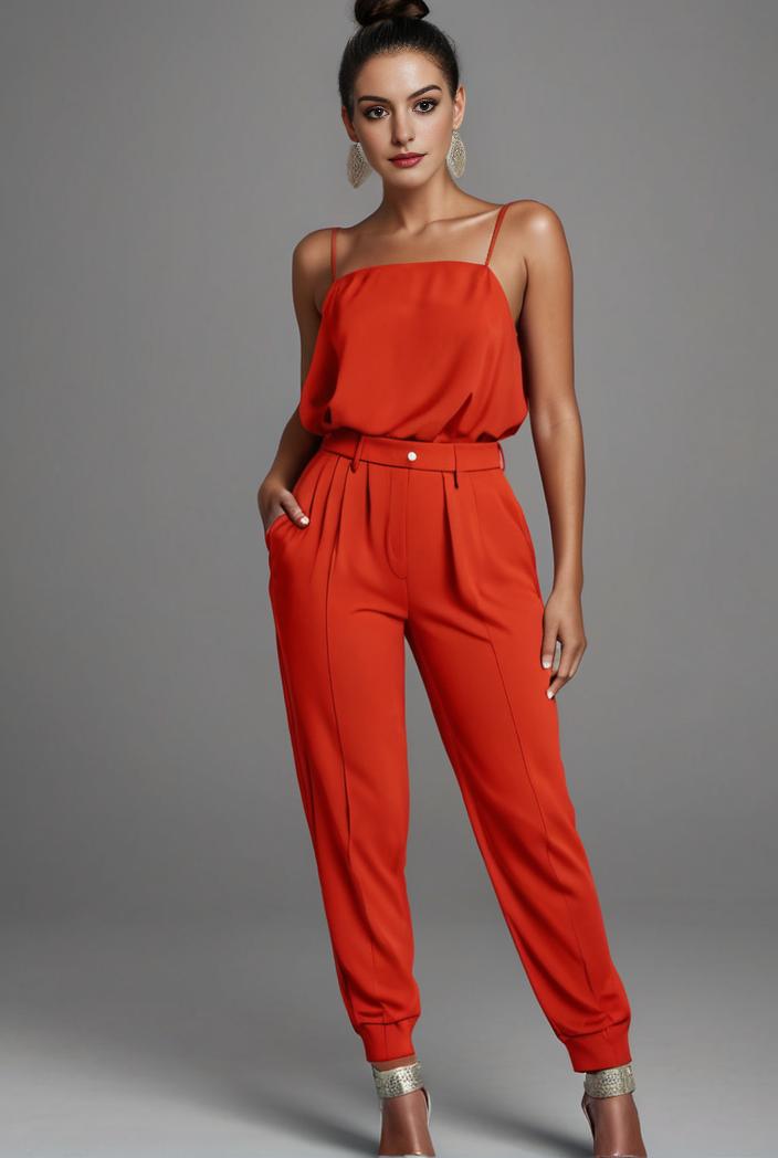 stylish sleeveless jumpsuit with tie waist and flap pockets for women 108919