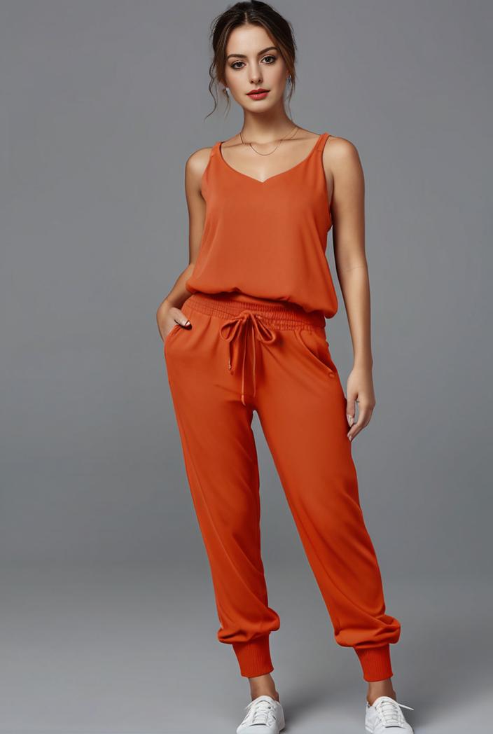 stylish sleeveless jumpsuit with tie waist and flap pockets for women 108921