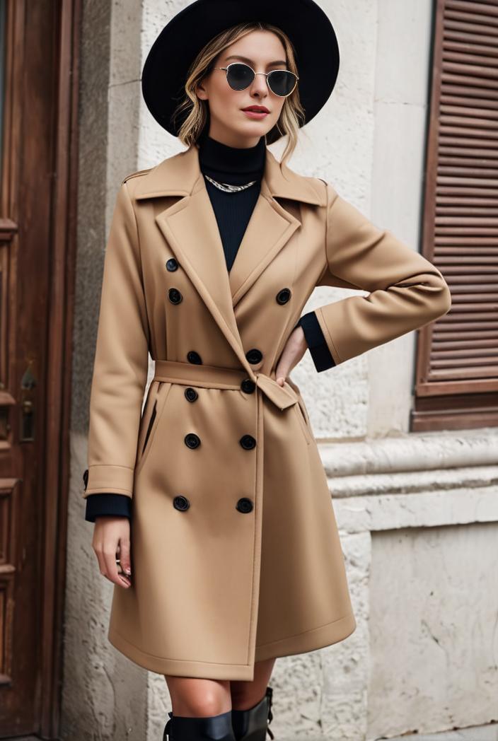 stylish women s winter overcoat with double breasted lapels and thermal lining 109229