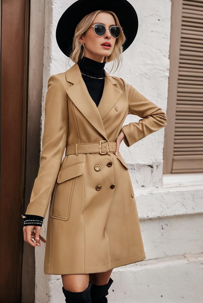 stylish women s winter overcoat with double breasted lapels and thermal lining 109232