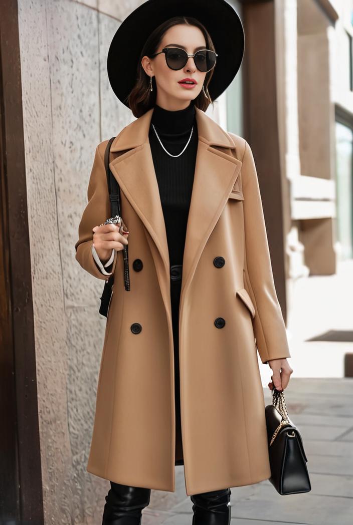 stylish women s winter overcoat with double breasted lapels and thermal lining 109235