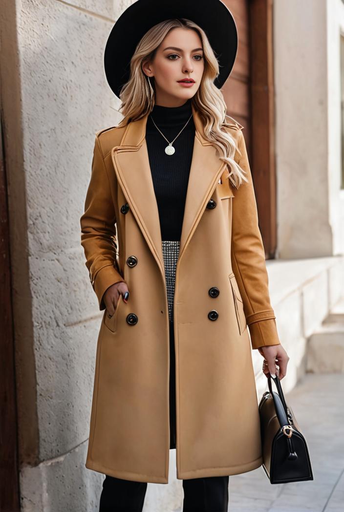 stylish women s winter overcoat with double breasted lapels and thermal lining 109236