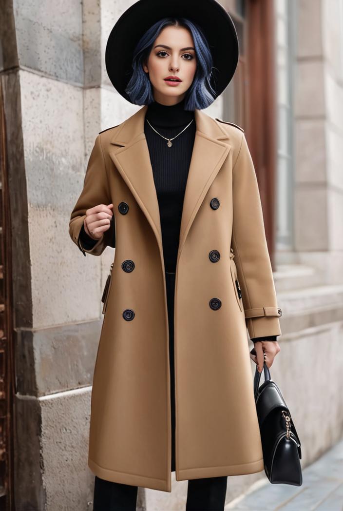stylish women s winter overcoat with double breasted lapels and thermal lining 109237